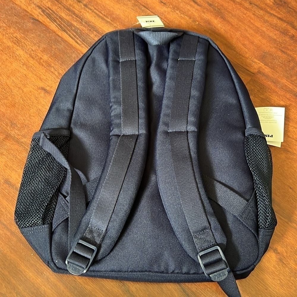 VS Pink Ivy Classic Canvas Backpack in Midnight Navy adjustable polyester zipper - Picture 8 of 10